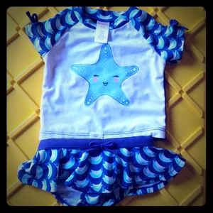Gymboree Girl Blue Aqua Starfish Rash Guard Swimsu